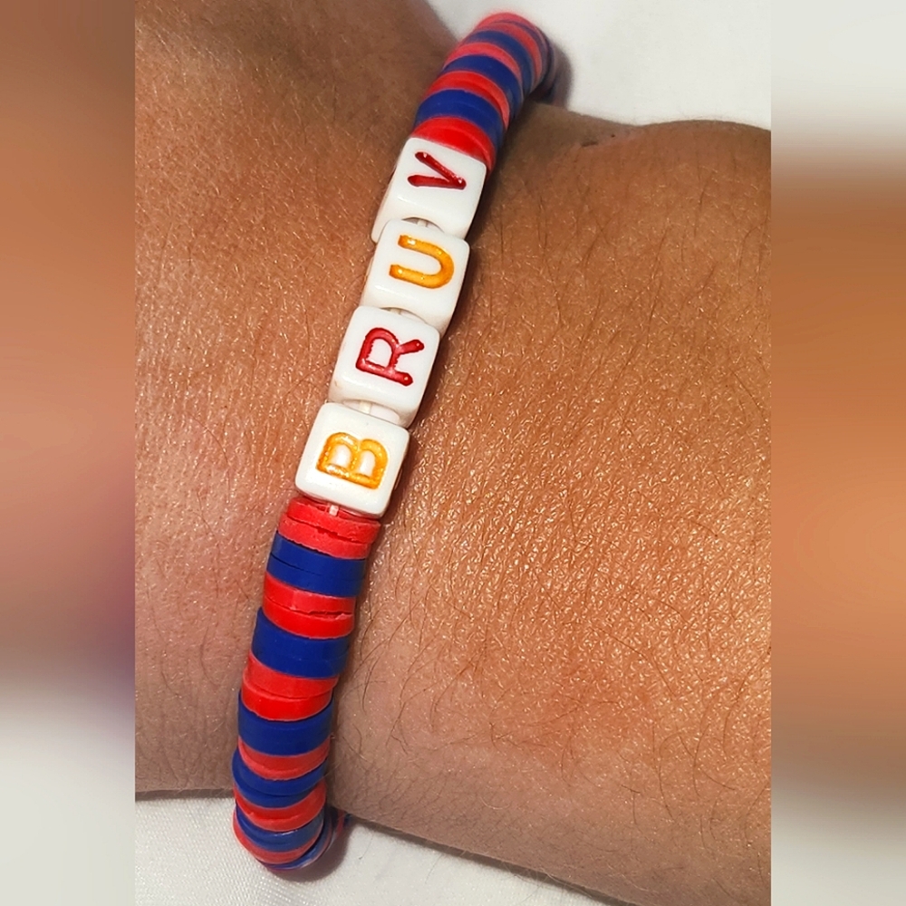 Red, Blue and Orange Bruv Handmade Clay Bead Bracelet
